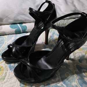 White House Black Market Black Patent Strappy Platform Heels